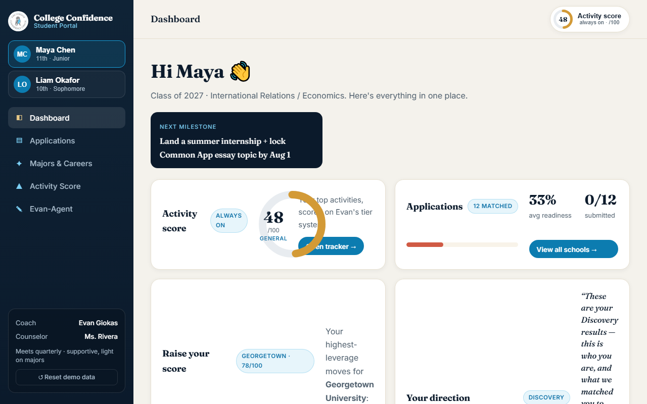 The student portal dashboard